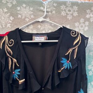 Women's Black Embroidered Varsity Jacket